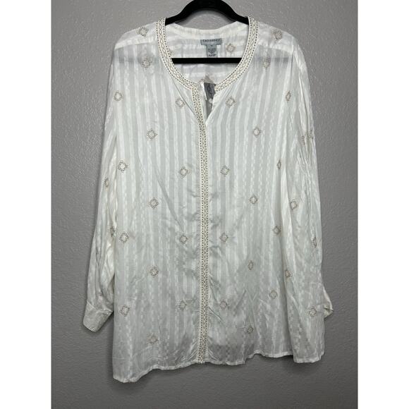 Catherines Tops - Catherine’s White Embroidered Tunic Blouse Boho Peasant Lightweight NWT Size 4X